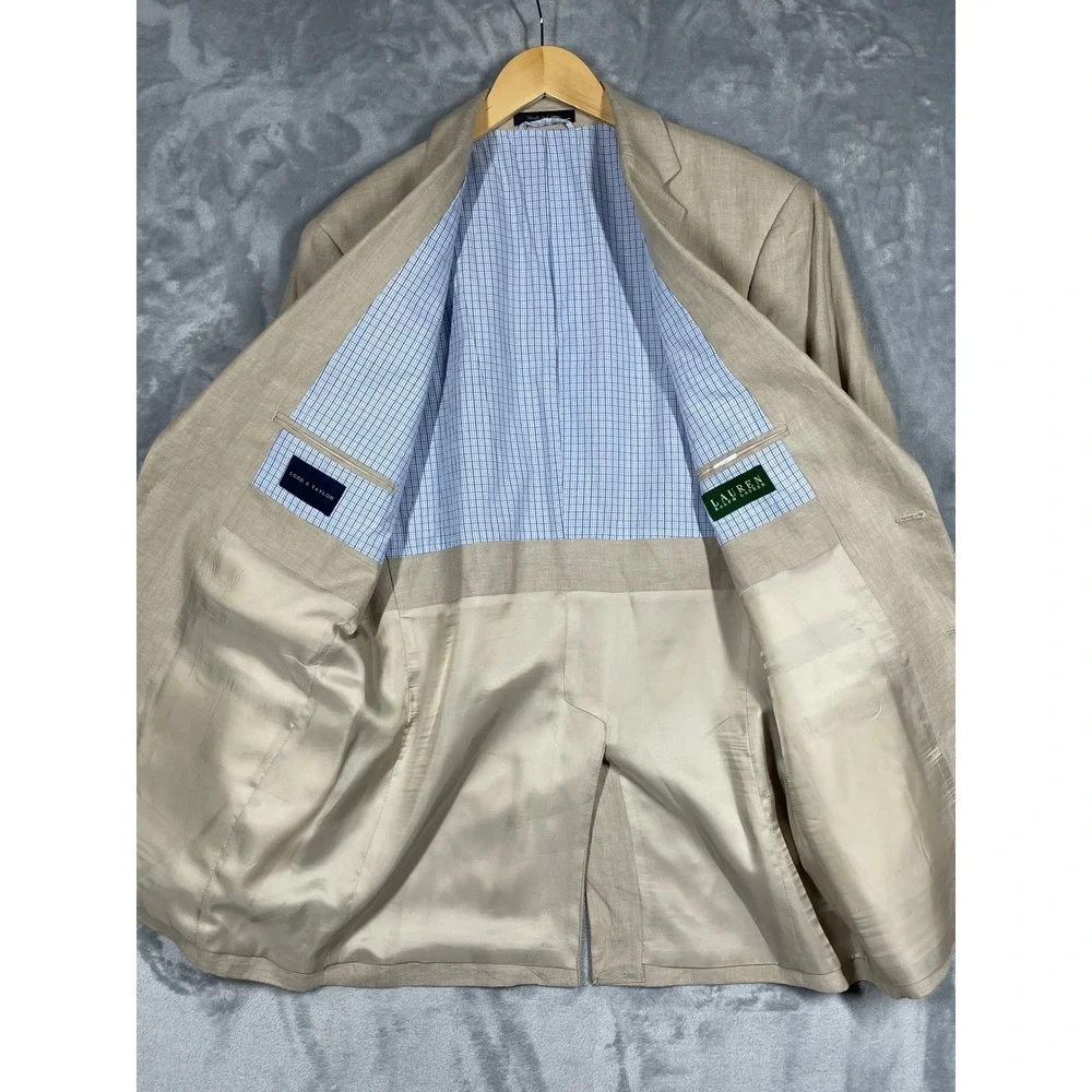 Lauren Ralph Lauren Mens 42L Tan 100% Linen 2-Button Blazer Sport Coat 42 Long